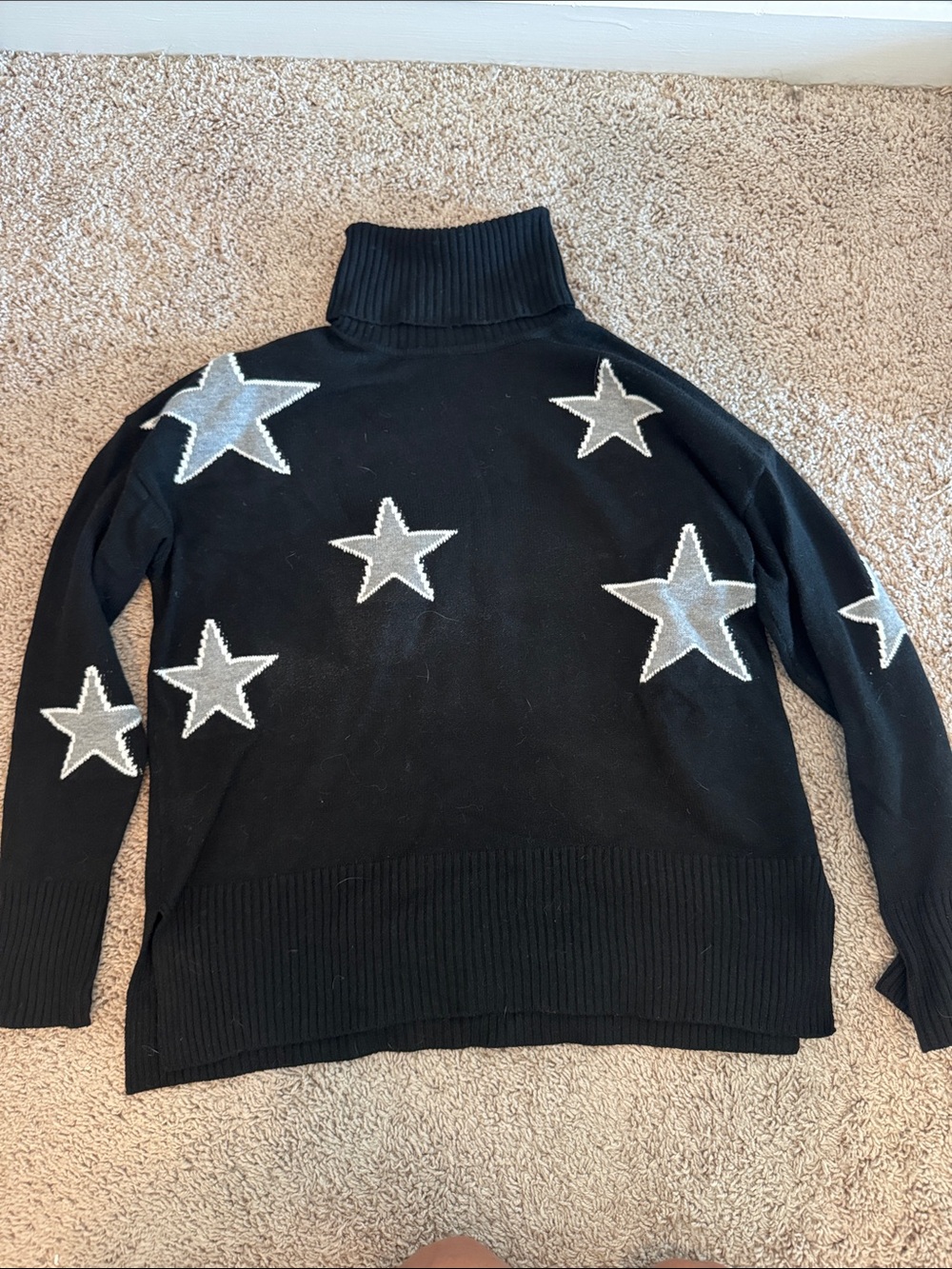 Women’s Black Turtleneck Sweater with Silver Stars